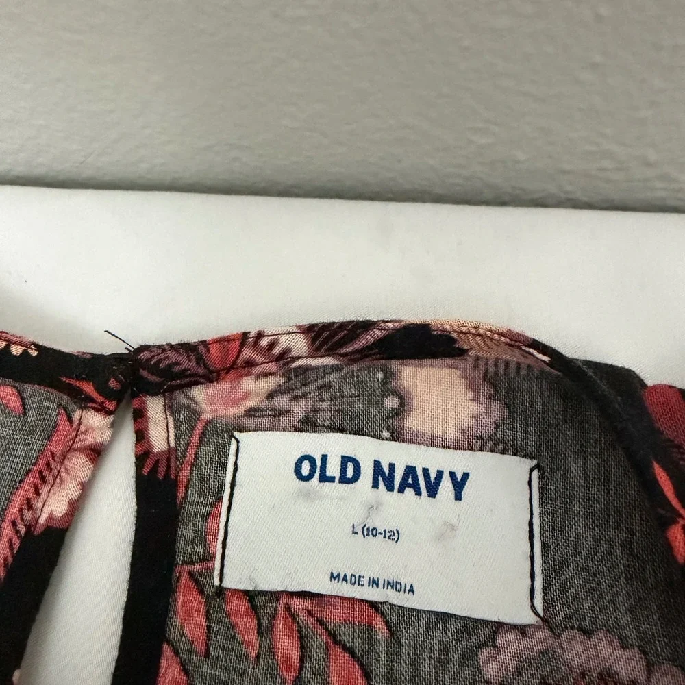 Old Navy Girls Large Floral Babydoll Dress Black Pink 3/4 Sleeve Cotton Mix